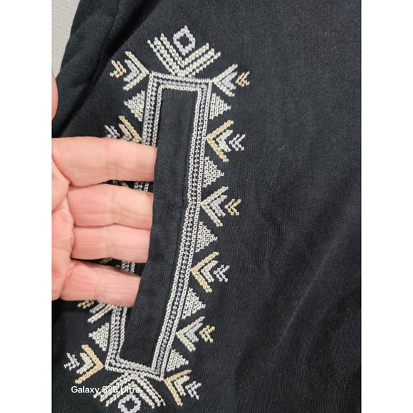 J Jill Full Zip Hoodie Medium Black‎ Embroidered Boho Southwest Aztec Artsy - Picture 2 of 9